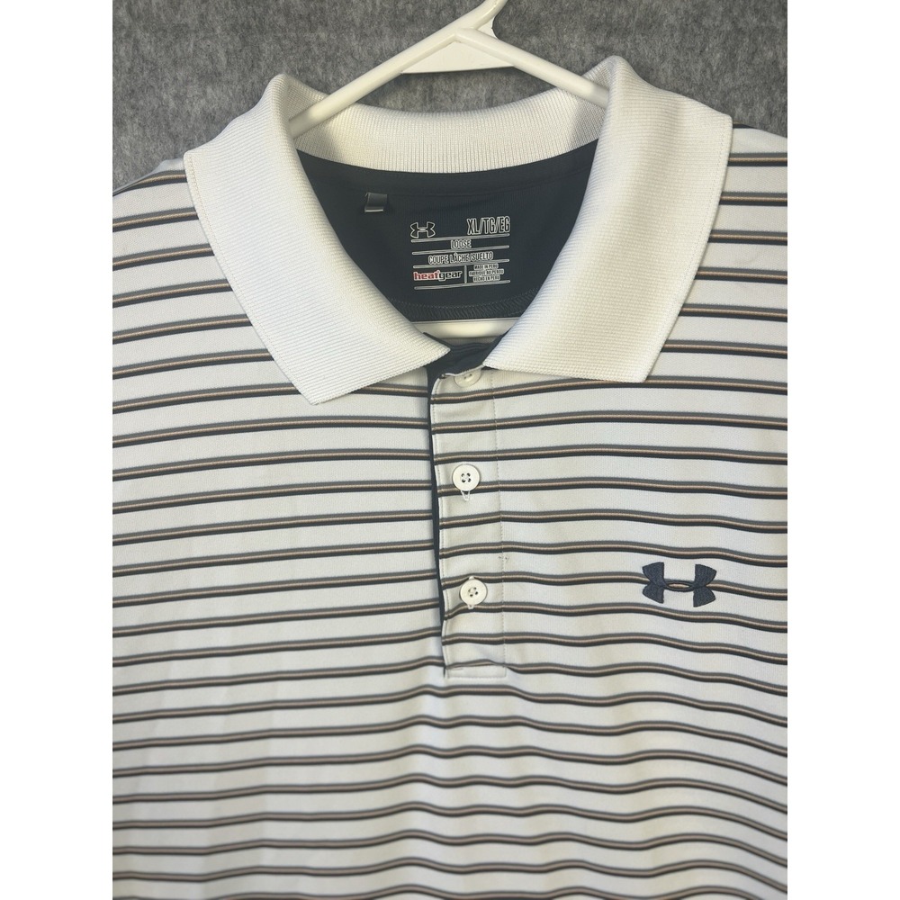 Under Armour Polo Men's XL White Striped Loose Heatgear Golf 3-Button